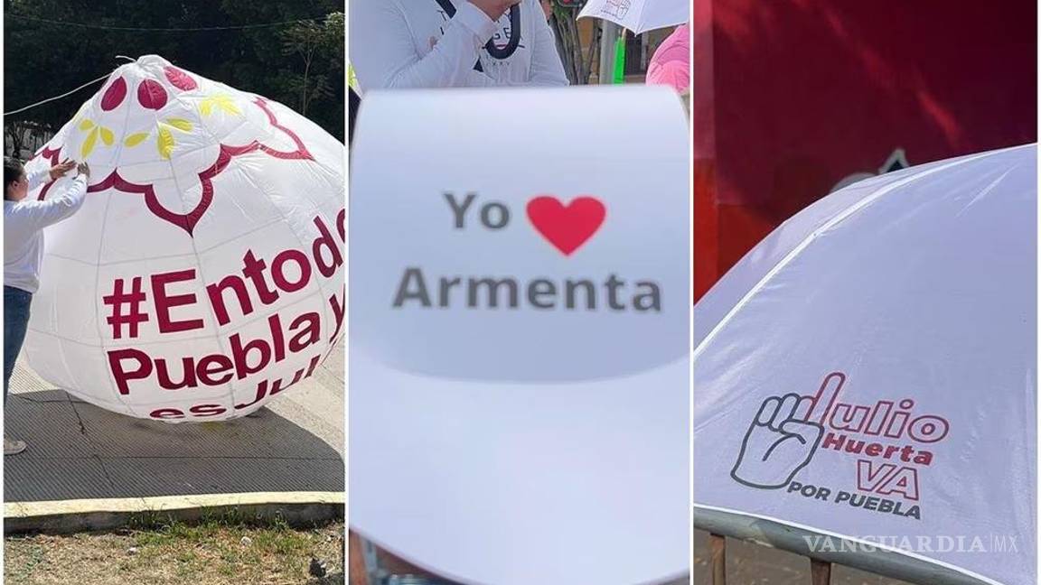 $!Hacen propaganda a aspirantes de Morena durante desfile de la Batalla de Puebla