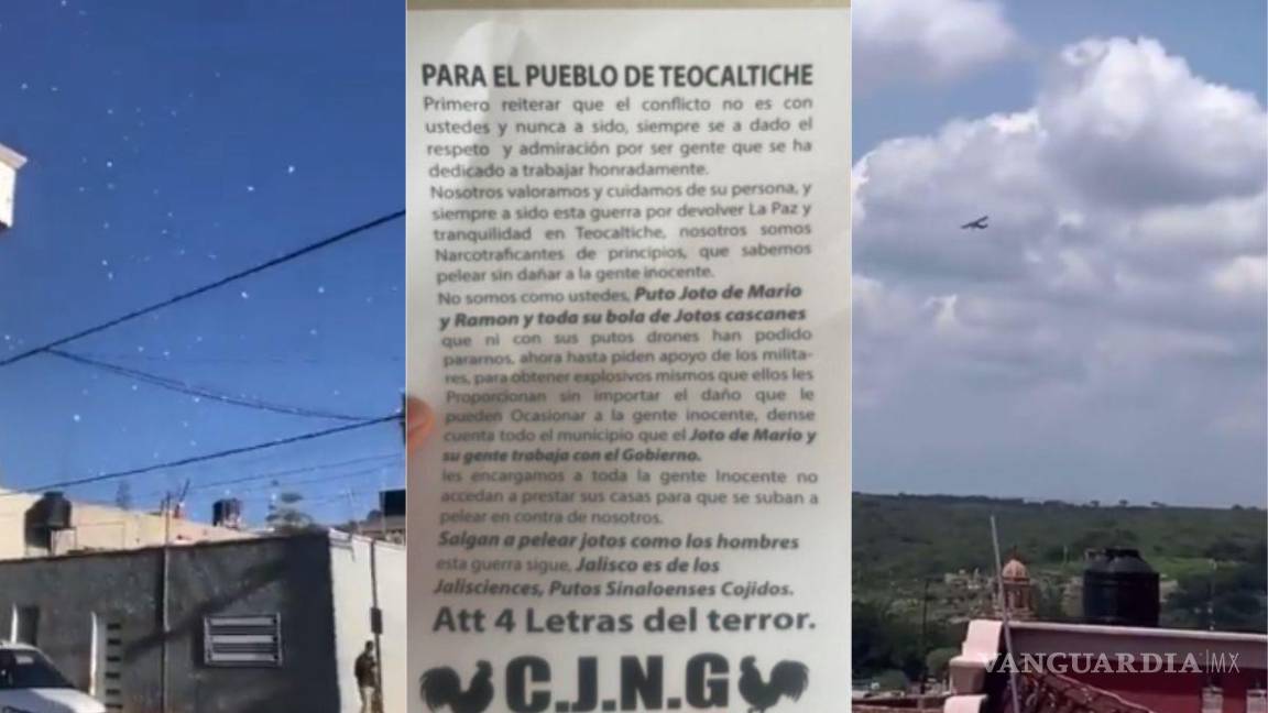 Supuesto lanzamiento de folletos con mensaje del CJNG en Teocaltiche no es reciente; video es del año pasado