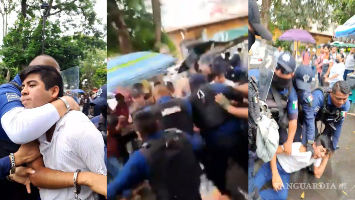 Comerciantes de Veracruz exigen por sus derechos laborales; policía aplica violencia para desalojarlos (video)
