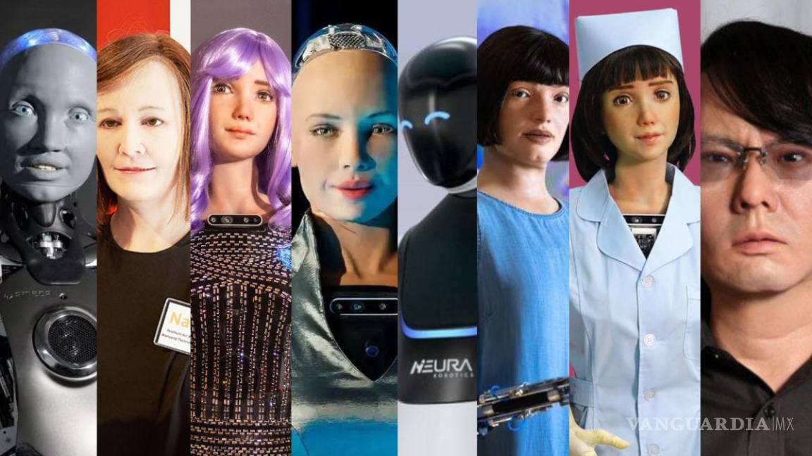 $!De izquierda a derecha, Ameca, Nadine, Desdemóna, Sophia, 4NE-1, Ai-Da, Grace y Geminoid.