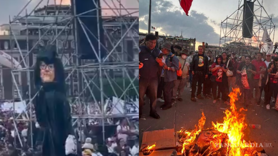 Seguidores de AMLO ‘queman’ a Norma Piña; incendian figura de la ministra tras mitin del 18M