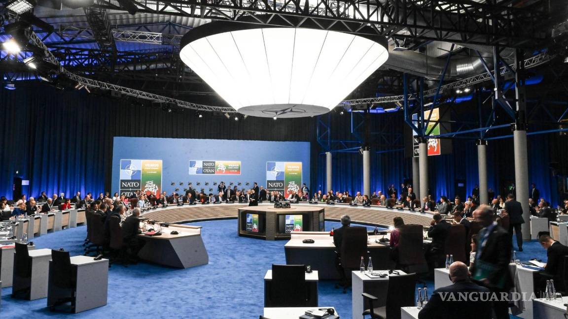 $!Vista general durante la reunión del Consejo del Atlántico Norte con Suecia en la cumbre de la OTAN en Vilnius, Lituania.