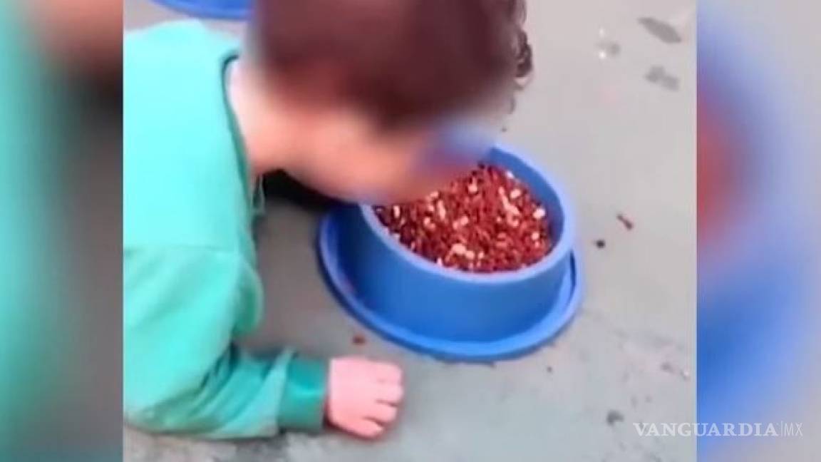 Mujer hace que su bebé de 2 años coma alimento para perros