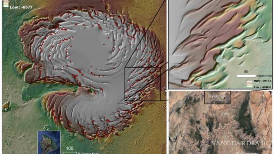 Cañones de hielo en forma de espiral en Marte se formaron por la erosión