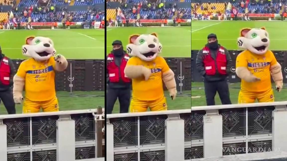 ¿Qué pasó con la botarga de Tigres?... hace señas obscenas a aficionados de Rayados (video)