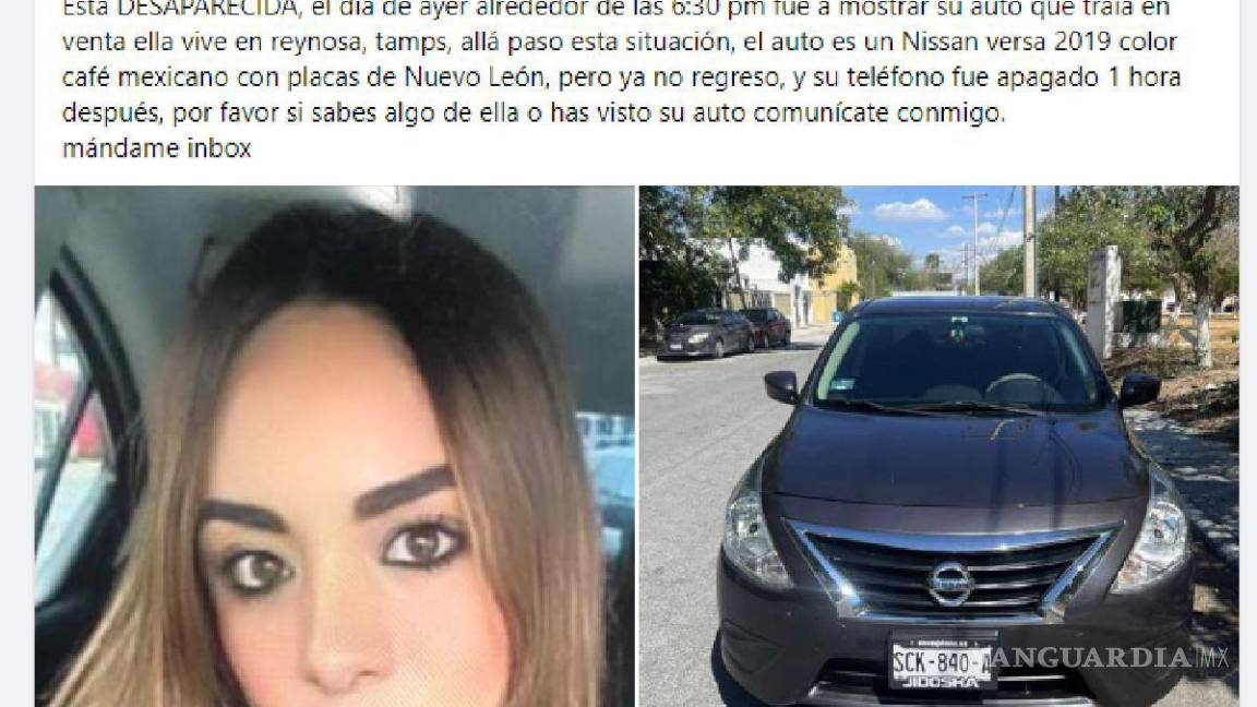 $!Fabiola desapareció en Tamaulipas, tras ir a vender su auto