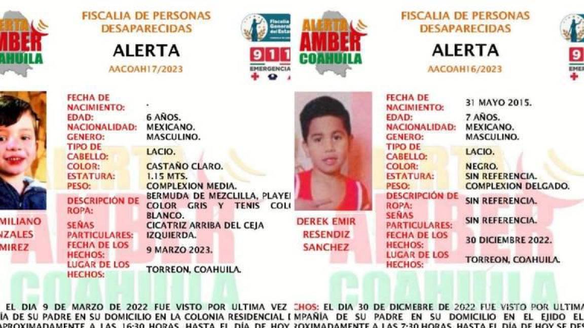 Activa Fiscalía fichas y Alerta Amber por niños desaparecidos en Torreón