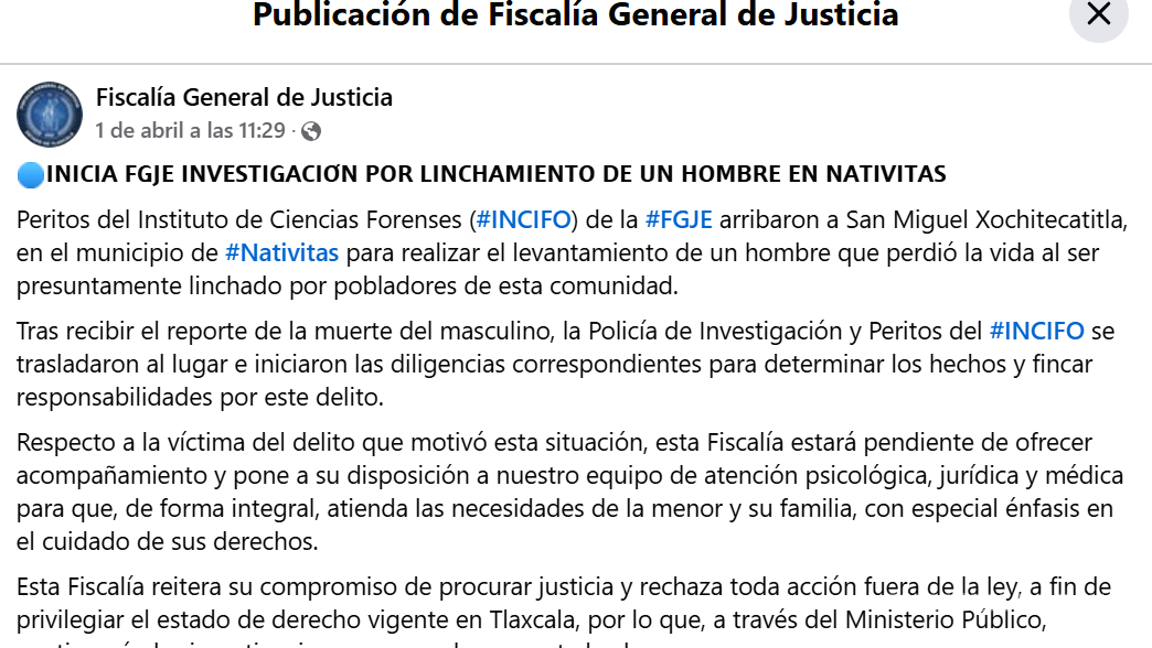 $!Comunicado de la Fiscalía General de Justicia, de Tlaxcala