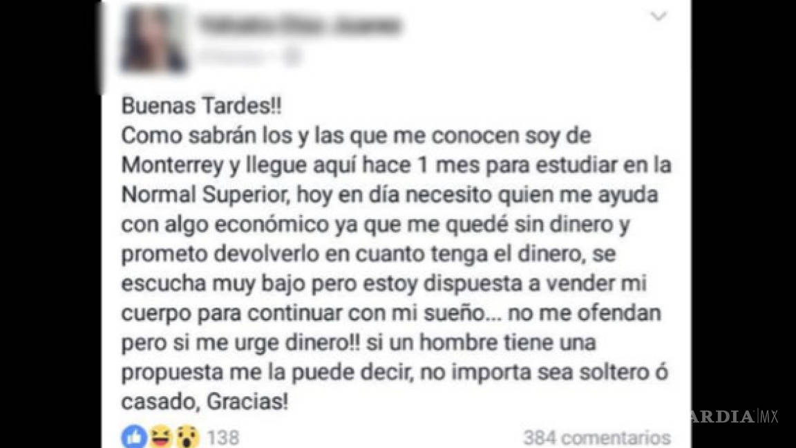Surge #LadyNecesitada en Saltillo: Mujer pide ayuda en facebook