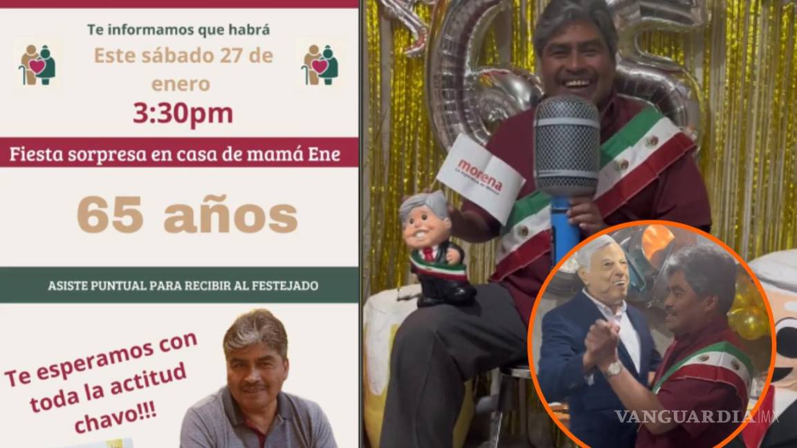 ¿AMLOver? Hombre celebra cumpleaños 65 con temática de la 4T y se hace viral (Video)