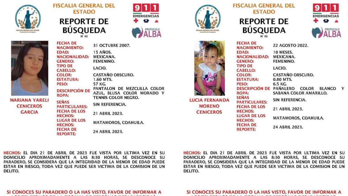 Buscan menores desaparecidas en Matamoros, Coahuila