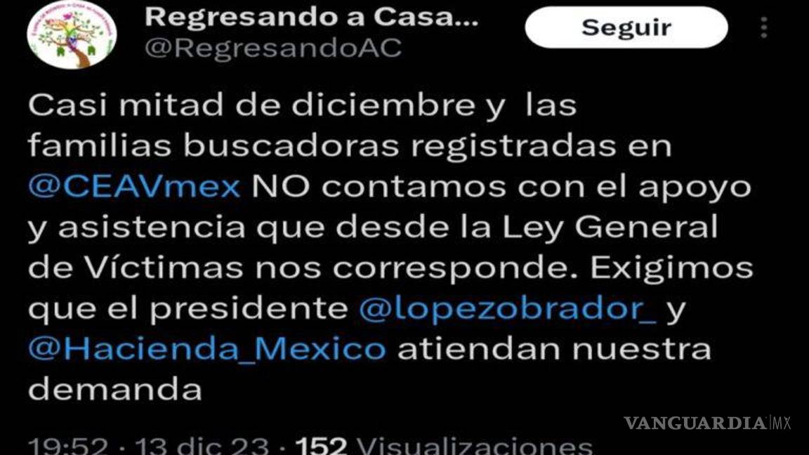 $!‘No contamos con apoyo y asistencia’, familiares de personas desaparecidas exigen a AMLO que cumpla