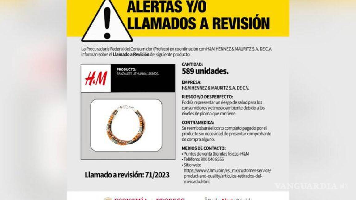 $!Brazaletes de H&amp;M tienen niveles elevados de plomo, advierte Profeco