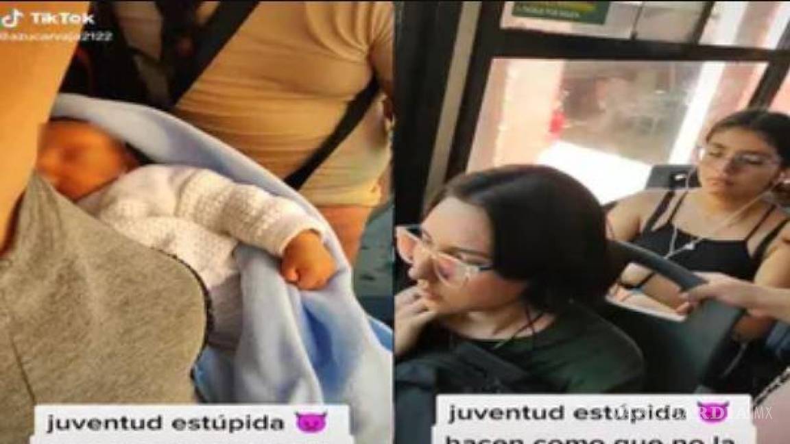 Ceder o no ceder el asiento en el transporte público... critican a jóvenes por no darle el lugar a mujer con bebé en brazos (video)