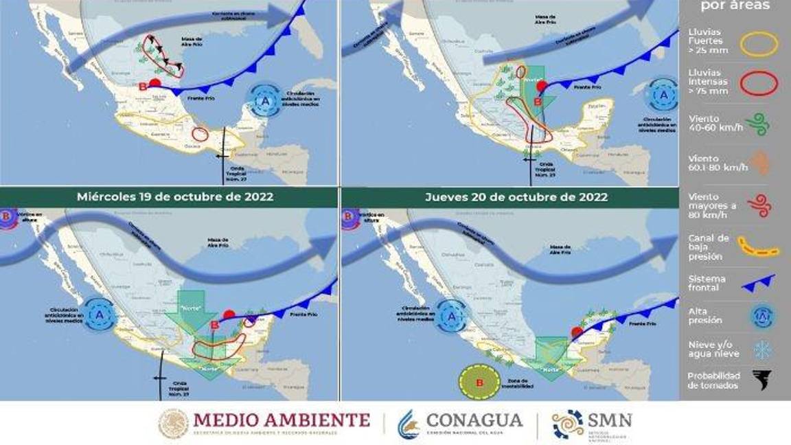$!Frente frío número 4 traerá lluvias muy fuertes y posibles tornados en norte del país