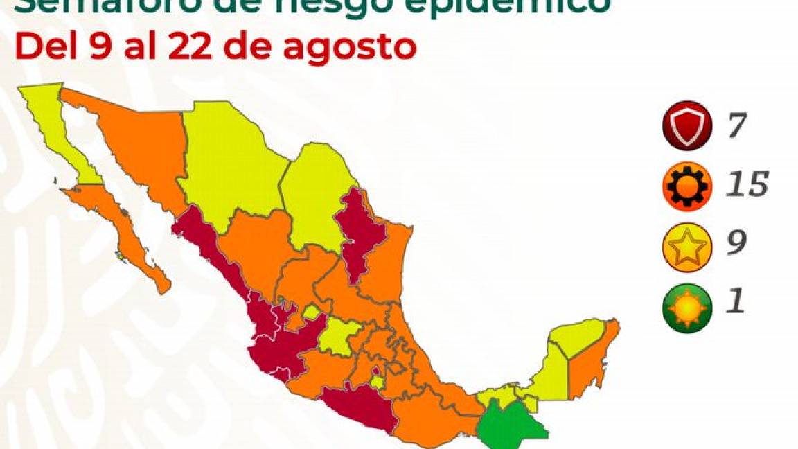 Chiapas el único en verde en Semáforo COVID-19, siete estados regresan a rojo