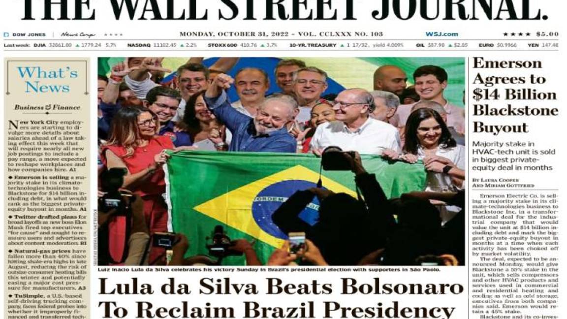 El triunfo de Lula sobre Bolsonaro acapara las portadas internacionales