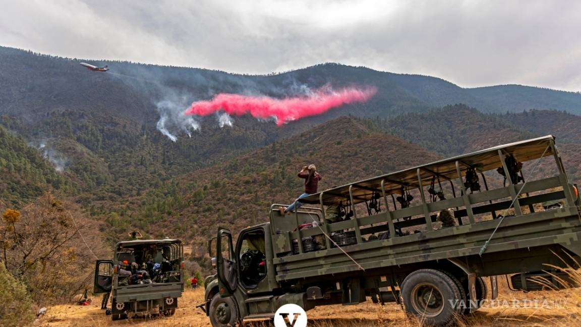$!Con la ayuda de un avión DC -10 controlan el incendio en Arteaga (fotos)