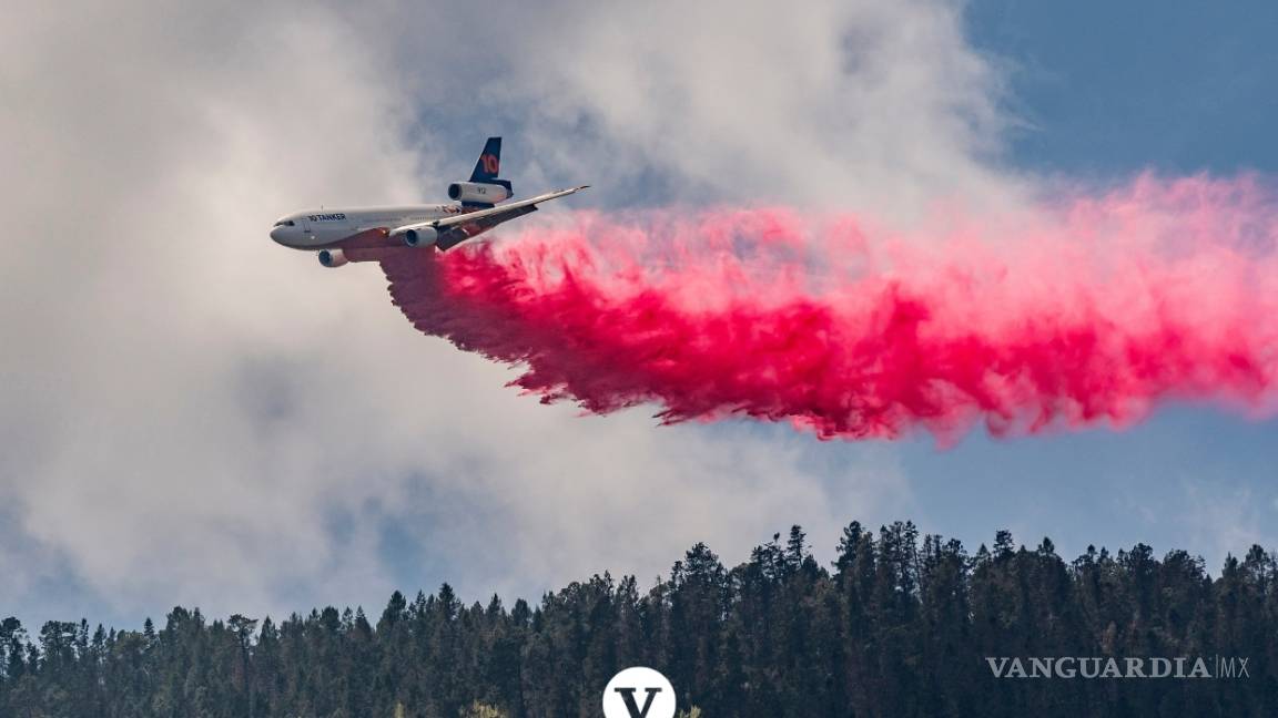 $!Con la ayuda de un avión DC -10 controlan el incendio en Arteaga (fotos)