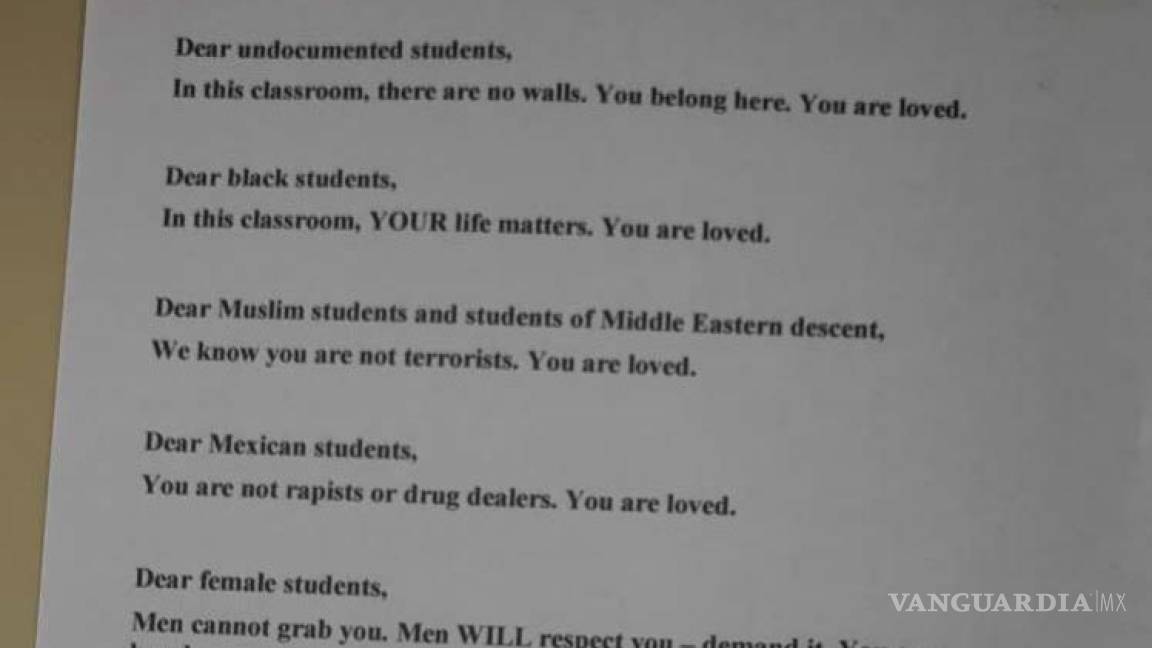 Carta con mensaje antirracista de maestra se viraliza