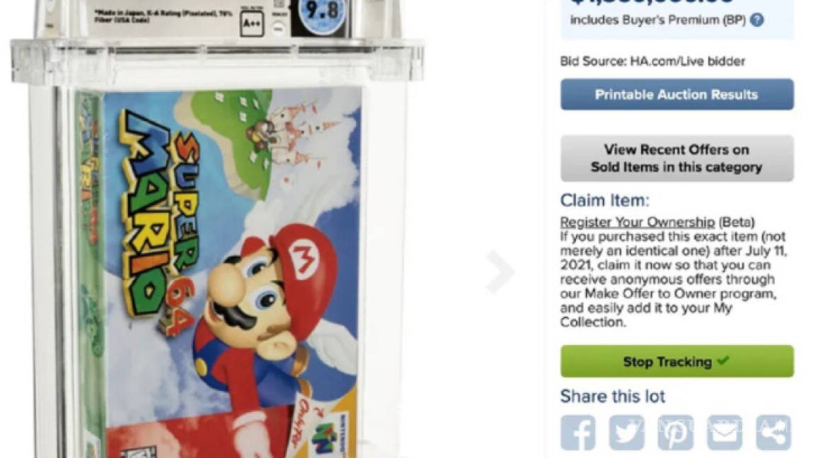 'Super Mario 64' se vende en 30 mdp y se convierte en el videojuego más caro de la historia