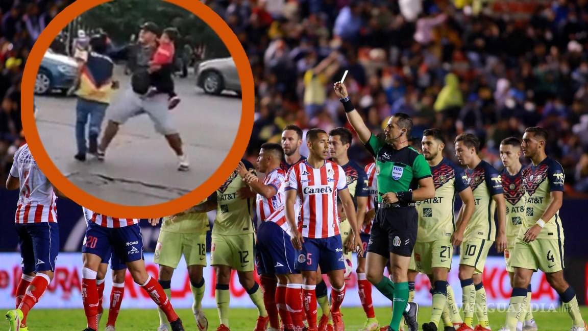 Con bebé en brazos, aficionado de San Luis inicia golpiza contra americanista (video)