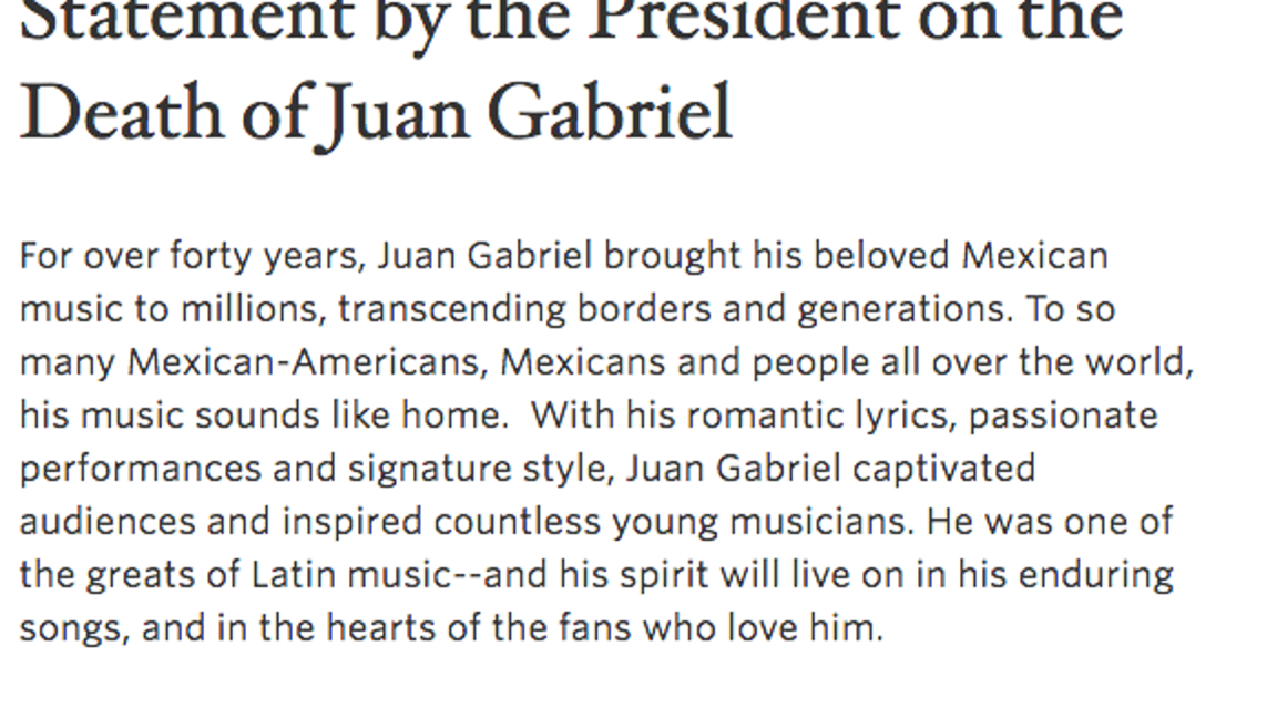$!Barack Obama destaca el legado de Juan Gabriel