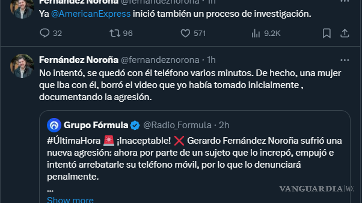 $!Senador Gerardo Fernández Noroña denuncia agresión y robo de celular en el Aeropuerto Internacional de la Ciudad de México