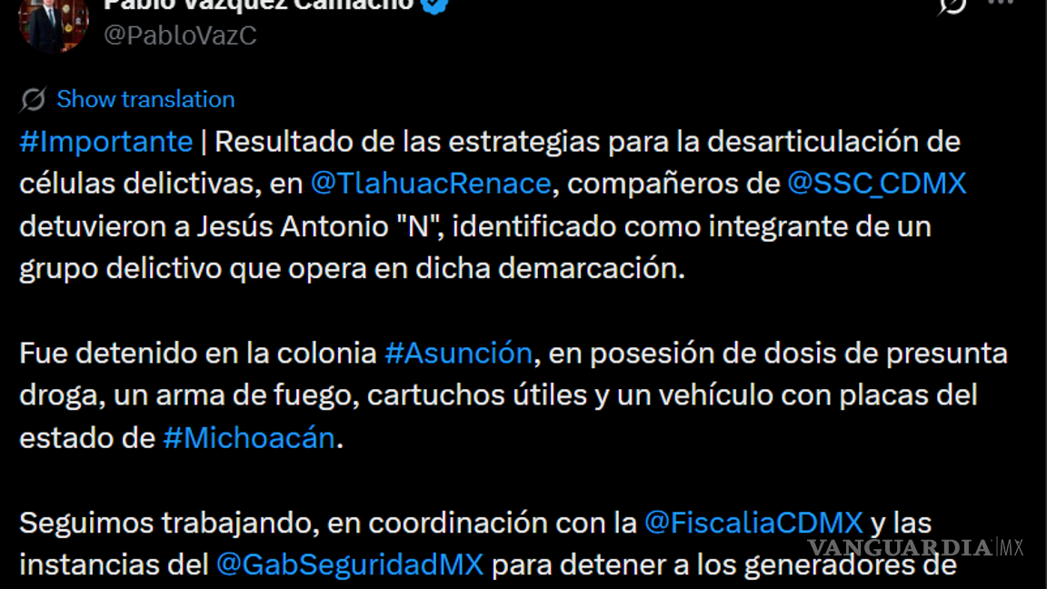 $!Detención de Jesús Antonio ‘N’, presunto líder criminal de un grupo en la Ciudad de México.