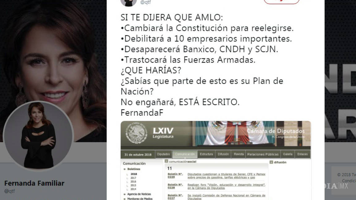 Si te dijera que AMLO cambiará la constitución para reelegirse: Fernanda Familiar