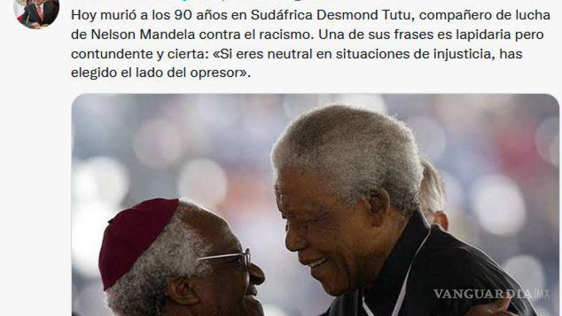 Lamenta AMLO fallecimiento de Desmond Tutu