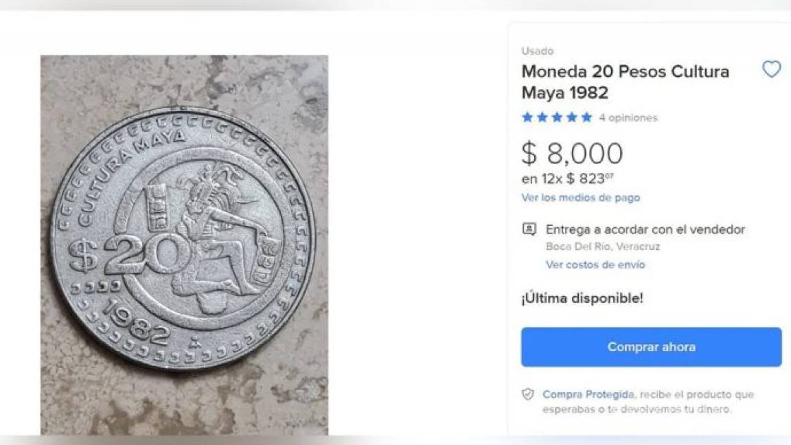 Moneda de la cultura Maya de 1982 se vende en hasta 8 mil pesos