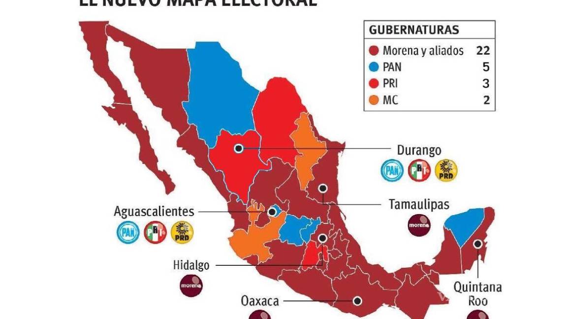 Morena gana cuatro estados; alianza PAN-PRI-PRD dos