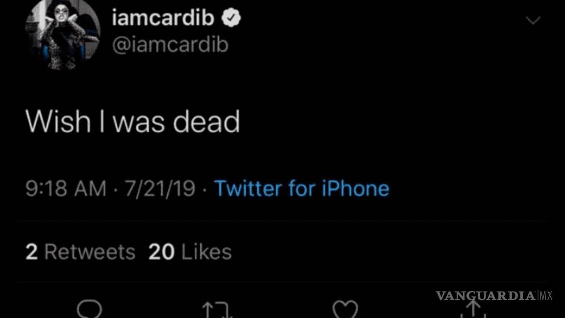$!"Desearía estar muerta": Cardi B publica y borra alarmante twit