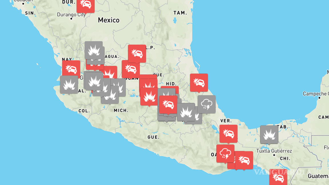 $!Mapa en tiempo real alerta bloqueos tras muerte de Nemesio Oseguera Cervantes, líder del CJNG