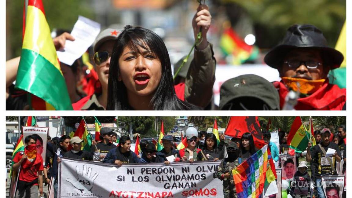 Hija de Evo Morales encabeza plantón por estudiantes mexicanos desaparecidos