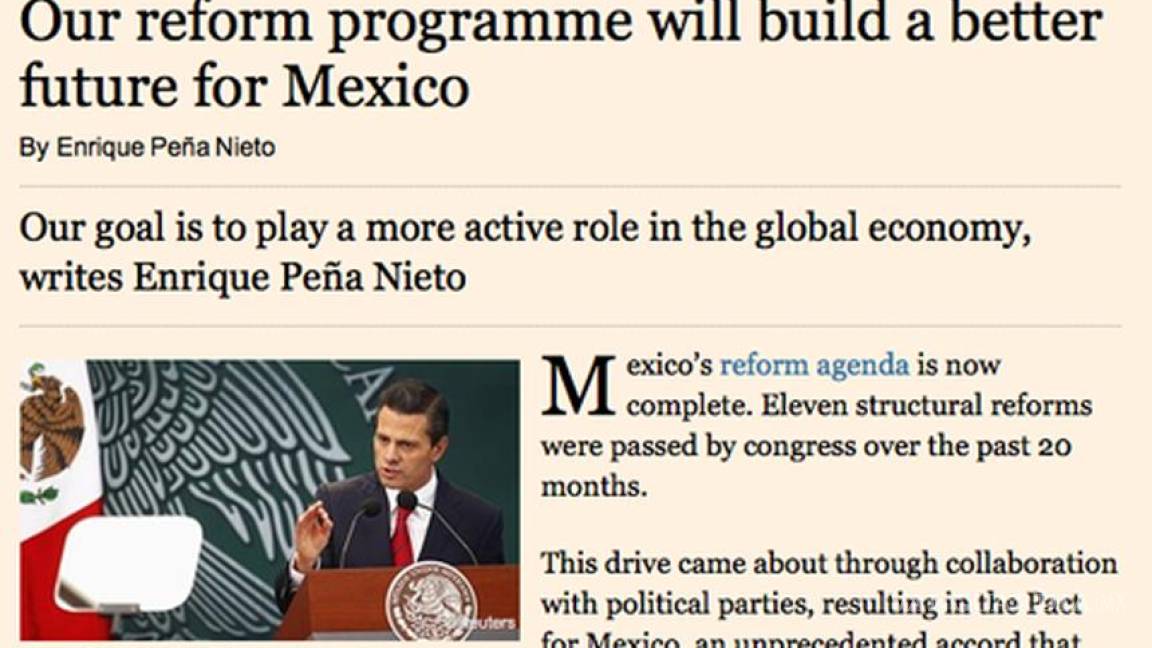 Presume Peña aprobación de reformas en Financial Times