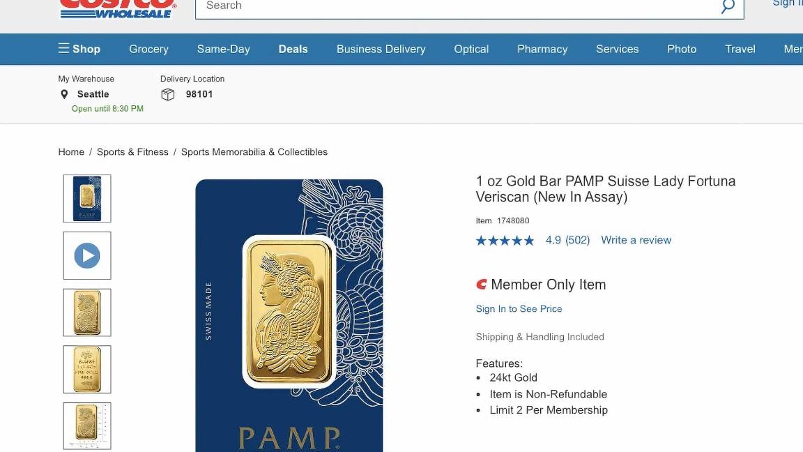 $!La onza, que lleva impresa una efigie de la que Costco llama “la diosa suiza de la fortuna Veriscan” no se pudo comprar en las tiendas, sino únicamente online.