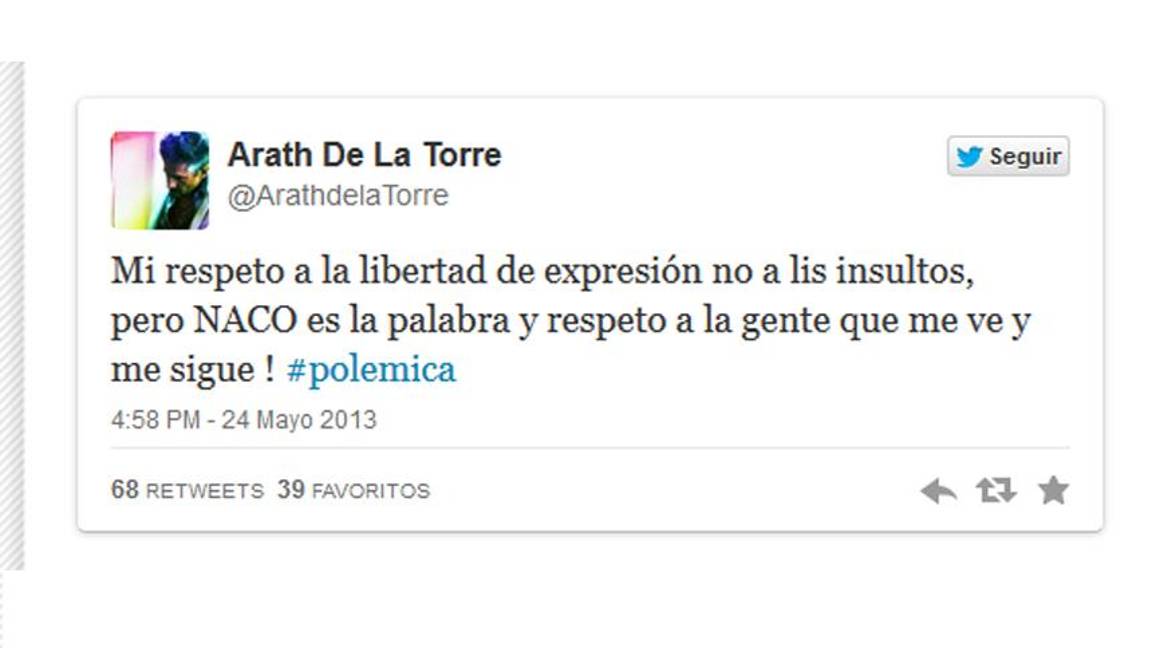 Arath de la Torre causa polémica en Twitter tras llamar &quot;nacos&quot; a quienes lo insultan