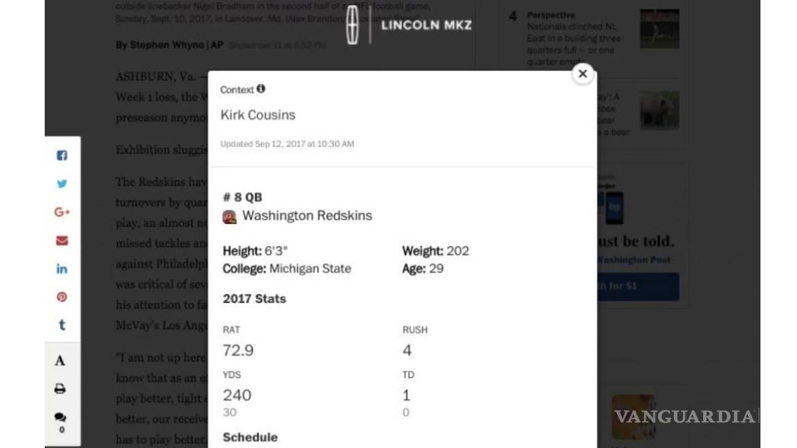 $!El Washington Post presenta las tarjetas del jugador de la NFL