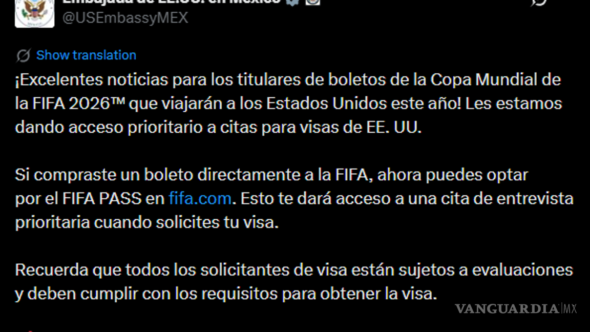 $!Mundial 2026: Embajada de EU abre citas prioritarias para tramitar la visa con FIFA PASS