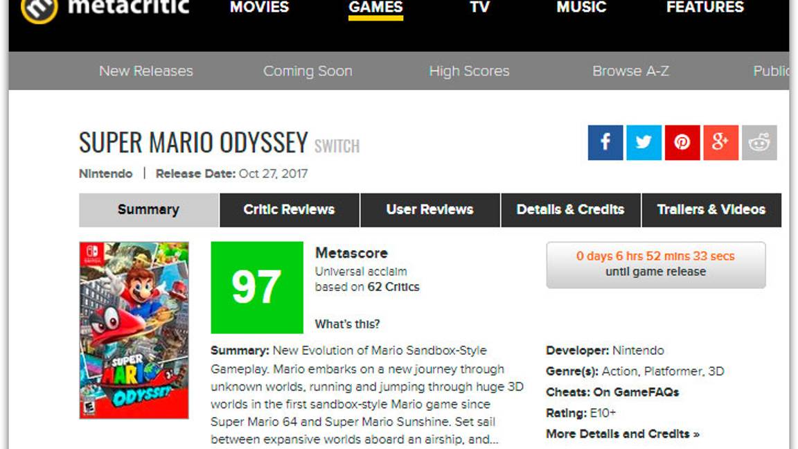 $!Super Mario Odyssey se lleva 'lluvia' de reseñas positivas