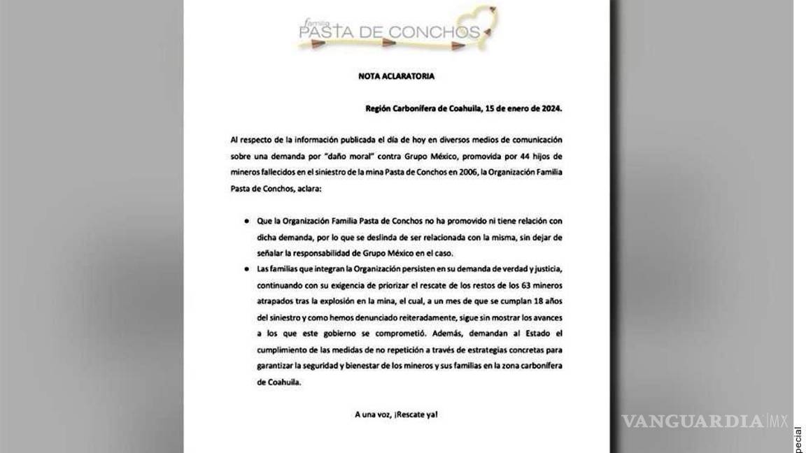 $!Esposas de los 63 mineros de Pasta de Conchos desconocen demanda contra Grupo México