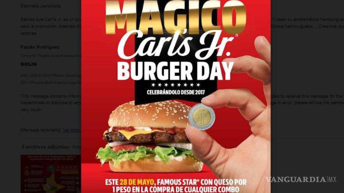 Saltillo: ¿Hamburguesas a solo un peso? ¡Sí! Créetelo, se acerca el Burguer Day y Carl’s Jr se pone sabroso