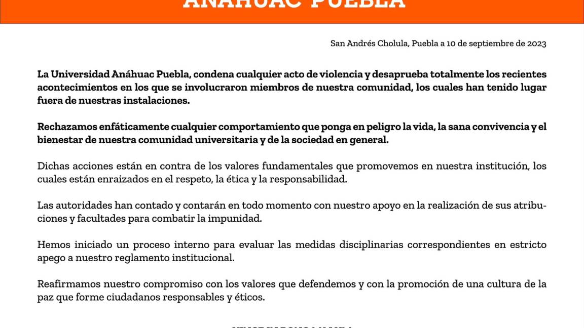 $!La universidad desaprobó cualquier muestra de violencia ejercida por sus estudiantes