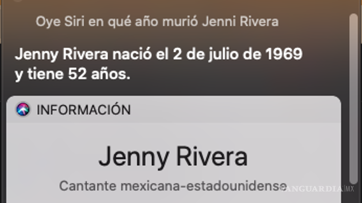 $!¿Está viva Jenni Rivera? Siri asegura que la cantante no murió y tiene 52 años
