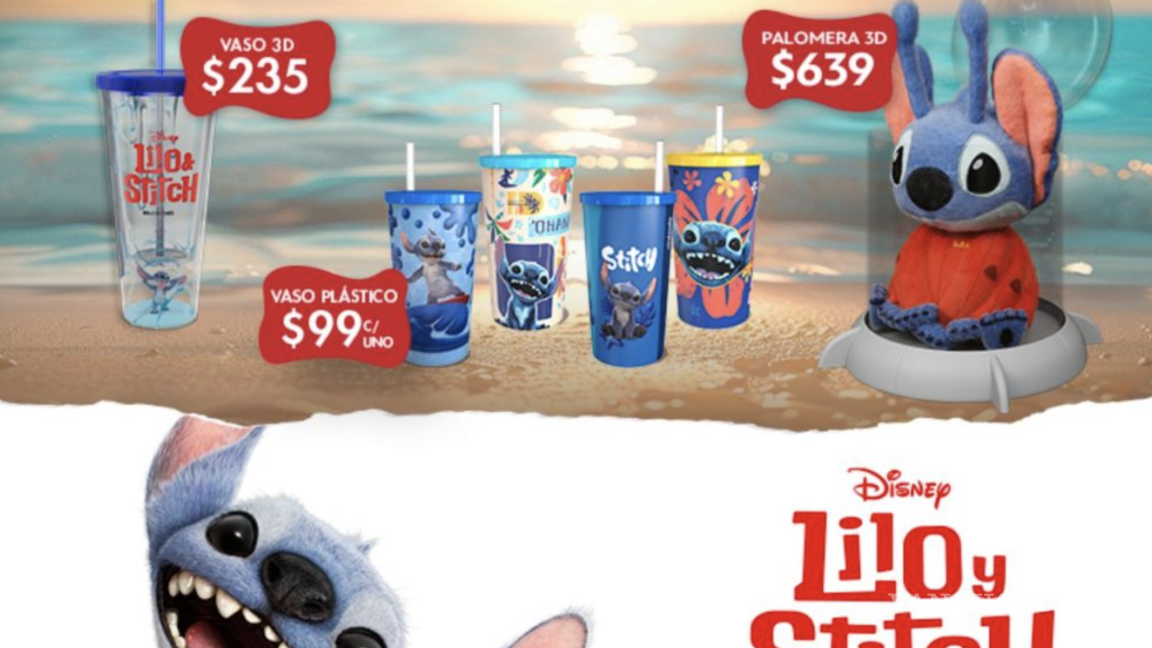 $!Cinépolis apostó por una versión premium: una palomera tipo cápsula que incluye un peluche de Stitch en su interior.