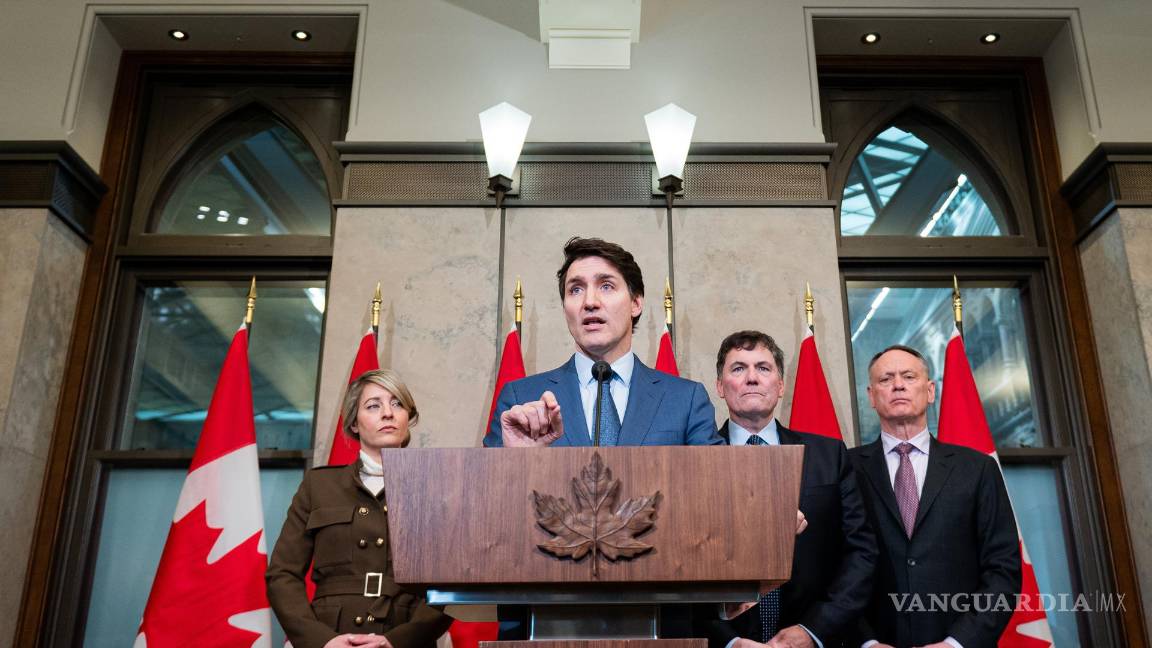 $!El primer ministro canadiense, Justin Trudeau, en una conferencia de prensa sobre los nuevos aranceles que EU impone a los productos canadienses en Ottawa.