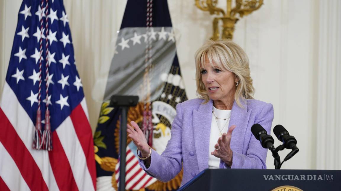 $!First lady Jill Biden speaks during the 2022 National and State Teachers of the Year event in the East Room of the White House in Washington, Wednesday, April 27, 2022. (AP Photo/Susan Walsh)