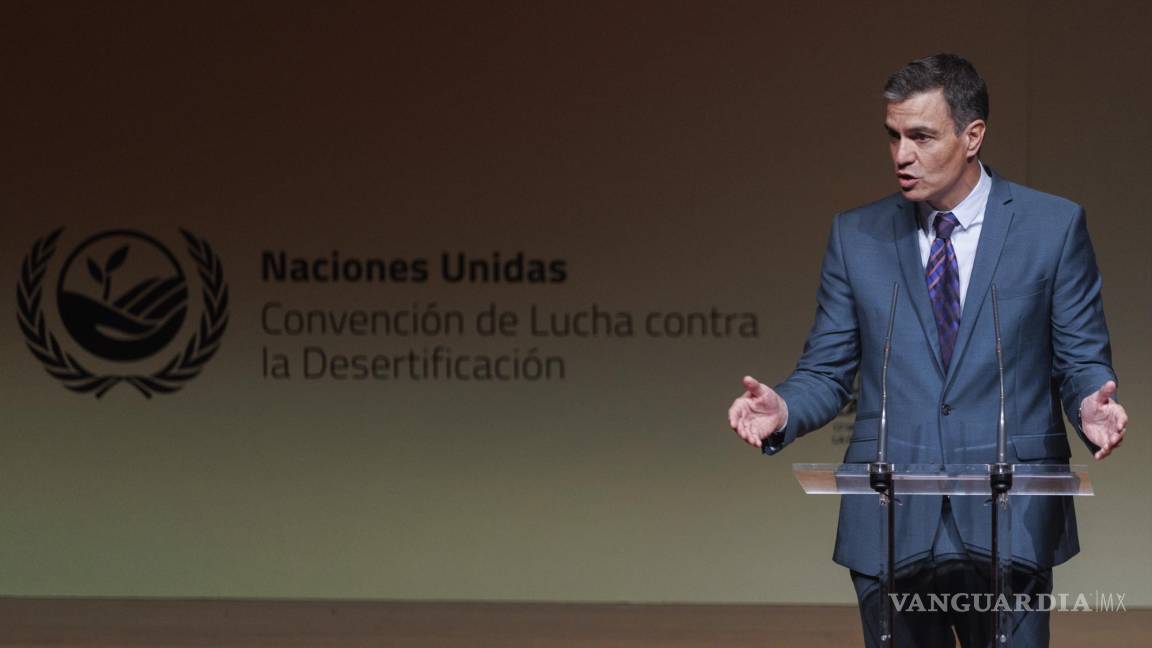 $!El presidente del Gobierno, Pedro Sánchez, durante su intervención en el Día Mundial de Lucha contra la Desertificación y la Sequía 2022 en Madrid.